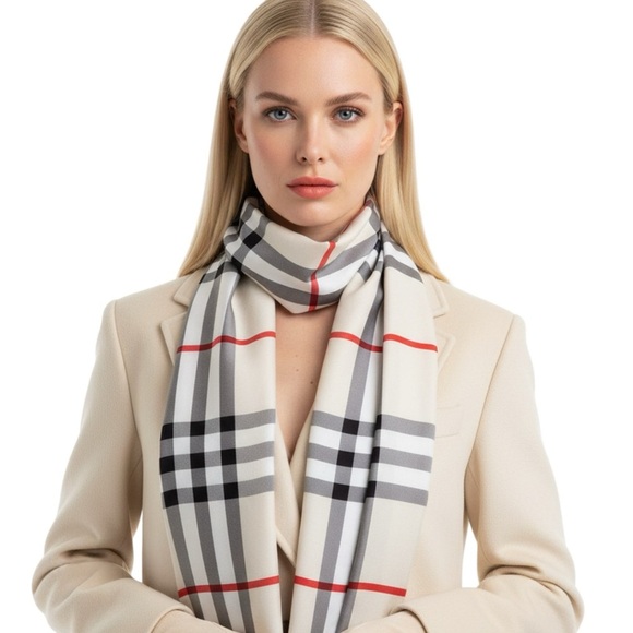Y2K Accessories - Y2K CHECKERED CREAM PLAID SCARF WOMAN 42”X 42”